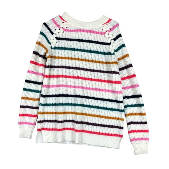 So Womens Sweater White Multicolored Striped Knitted Long Sleeve Large - Picture 1 of 12